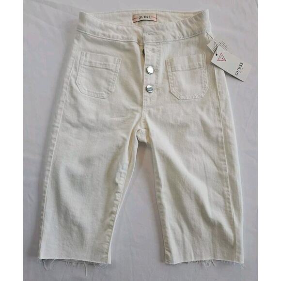GUESS Women's Button Fly Denim Bermuda Shorts White Size 24 NWT - Picture 1 of 5